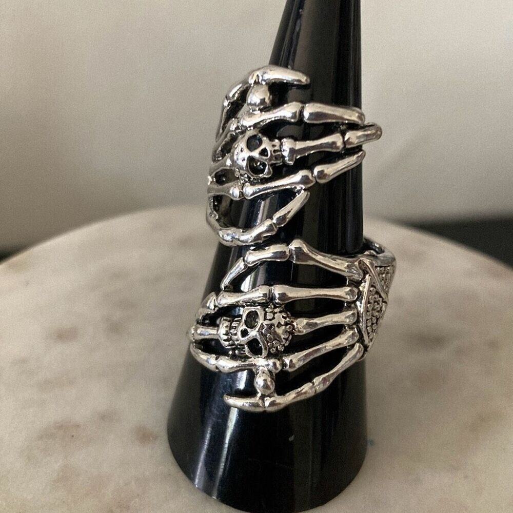 Skeleton hands skull fashion ring adjustable gothic punk